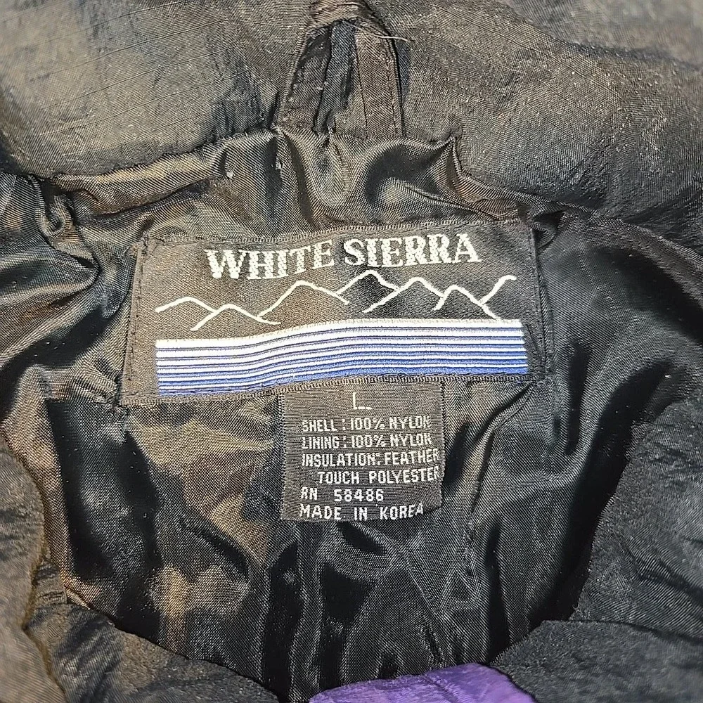 VTG White Sierra L Jacket Black Purple Colorblock Nylon Feather Touch‎ Korea 90s